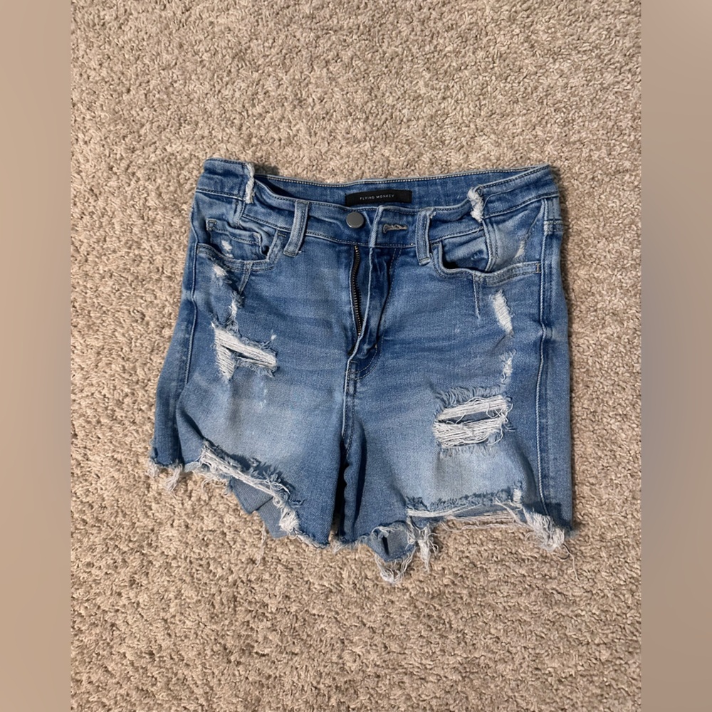 Flying Monkey Distressed Light Blue Denim Cutoff Shorts